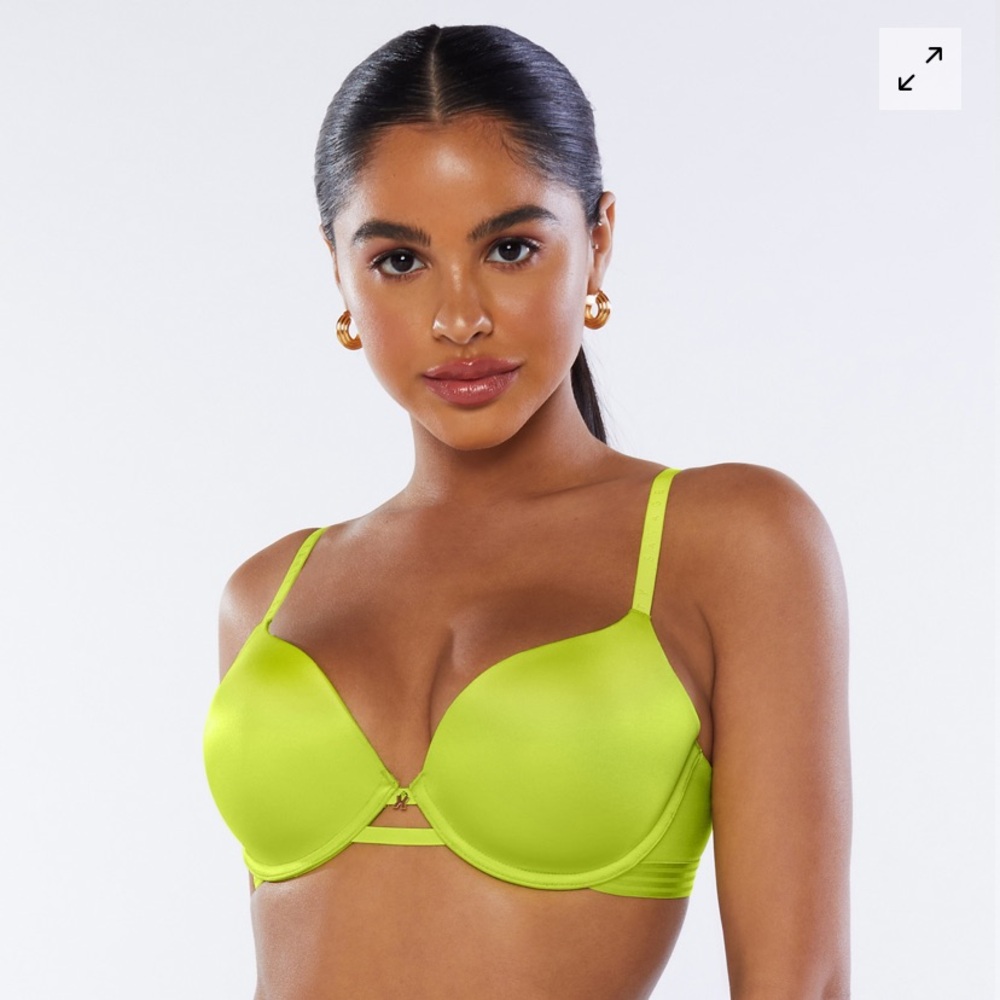 Savage X Fenty Neon Lime Green Microfiber T-Shirt Bra Size 36D Rose Gold Charm